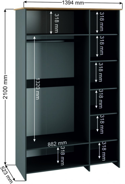 Шкаф трехстворчатый Теодора, Графит