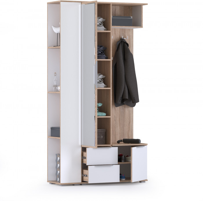 Куба Прихожая 18, цвет дуб сонома/белый премиум, ШхГхВ 112,3х38,3х210,6 см., универсальная сборка