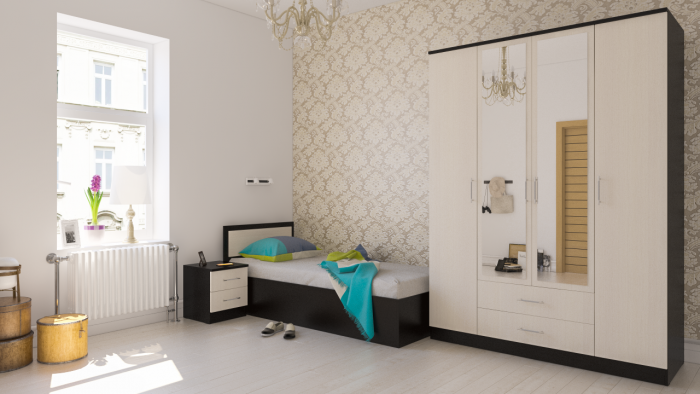 Фиеста Кровать 0900, цвет венге/дуб лоредо, ШхГхВ 93,5х203,5х80 см., сп.м. 900х2000 мм., без матраса, основание есть