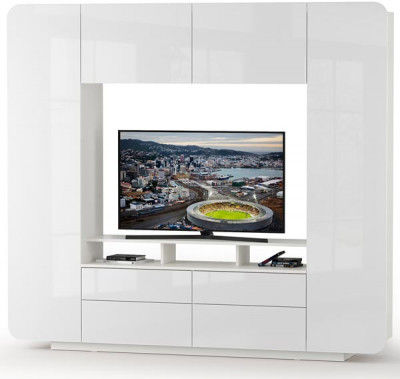 КР100 Румба 03.272 Шкаф комбинированный, цвет белый/белый глянец, ШхГхВ 218,8х38,4х195 см., ниша для тв 130х38х87 см.