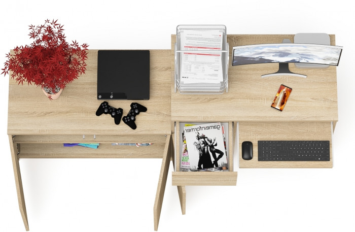 Мори Стол компьютерный МС-1 левый + Тумба МА900.1, цвет дуб сонома, ШхГхВ 180,4х50,4х76,6 см., выдвижной ящик слева, НЕ универсальная сборка