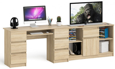 Мори Стол компьютерный МС-2 + Тумба МТВ1204.1, цвет дуб сонома, ШхГхВ 255,8х50х76,6 см., универсальная сборка