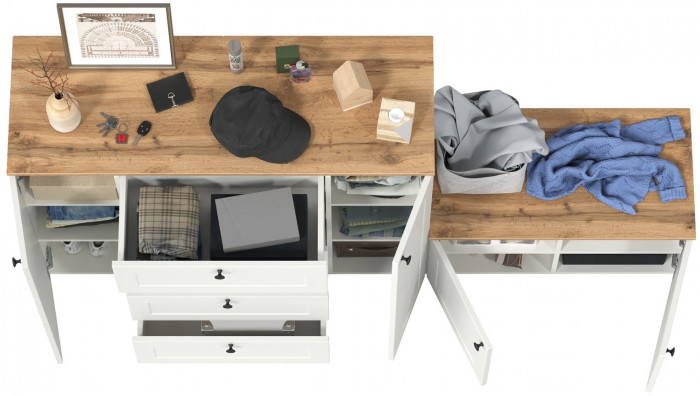 Остин 16.221 Комод + 13.257 Тумба, цвет белый шагрень/дуб крафт золотой, ШхГхВ 200х41,9х99,3 см., универсальная сборка