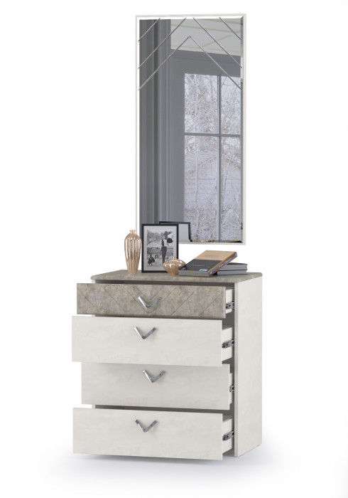 Амели Комод 13.106 + Зеркало, цвет шёлковый камень/бетон чикаго беж, ШхГхВ 65х41,3х185 см.