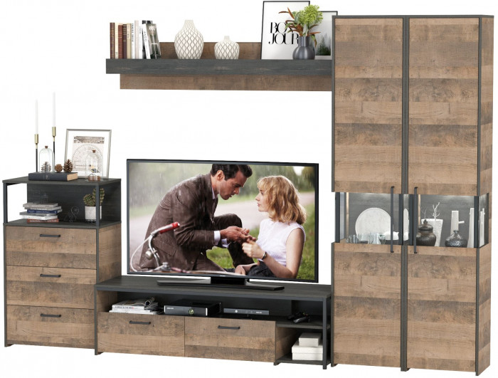 Трувор Гостиная 037, цвет дуб гранж песочный/интра, ШхГхВ 305,4х45,4х210 см., универсальная сборка