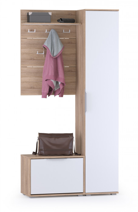 Куба Прихожая 19, цвет дуб сонома/белый премиум, ШхГхВ 105х38,3х210,6 см., универсальная сборка