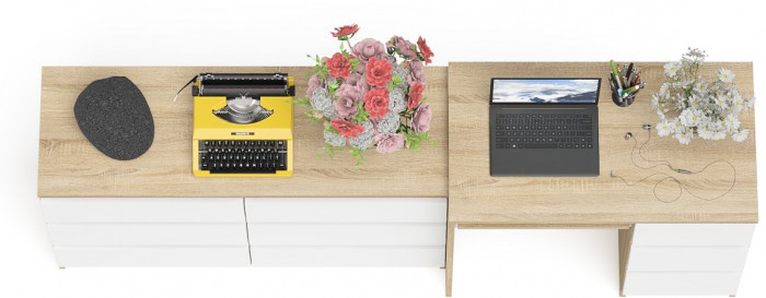 Мори Стол компьютерный МС-6 правый + Комод МК1200.6, цвет дуб сонома/белый, ШхГхВ 210,4х50х76,6 см., выдвижные ящики справа, НЕ универсальная сборка