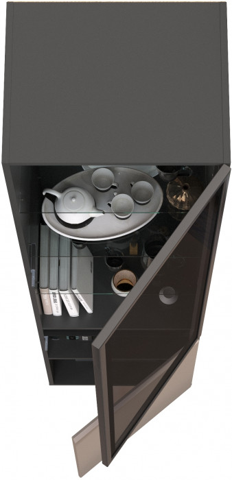 Сидней 13.201 Шкаф-витрина, корпус антрацит/фасады МДФ веллюто капучино/прозрачное стекло с серой тонировкой