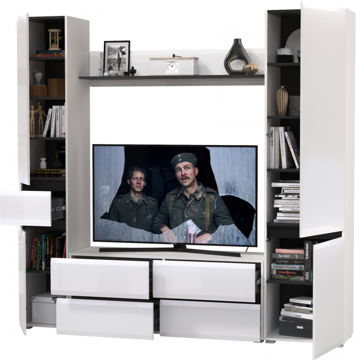 Сидней Комплектация № 053, корпус: белый/чёрный/фасады: МДФ белый глянец