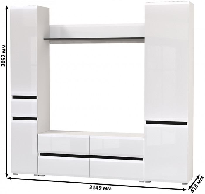 Сидней Комплектация № 053, корпус: белый/чёрный/фасады: МДФ белый глянец