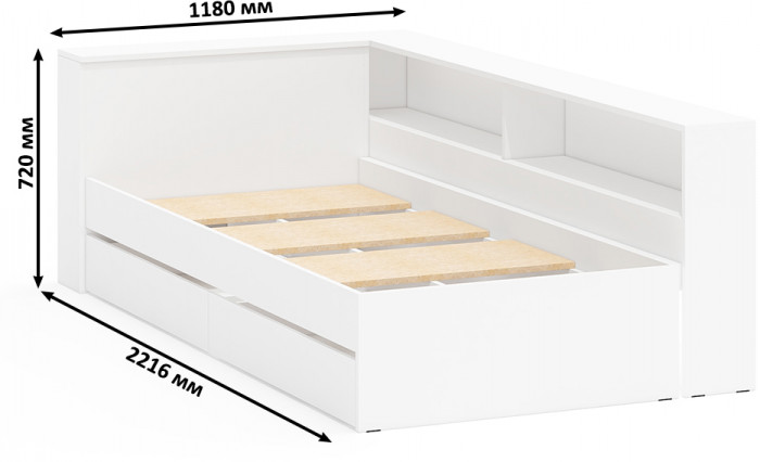 Ксения Кровать с ящиками 0900 + прикроватный блок, белый