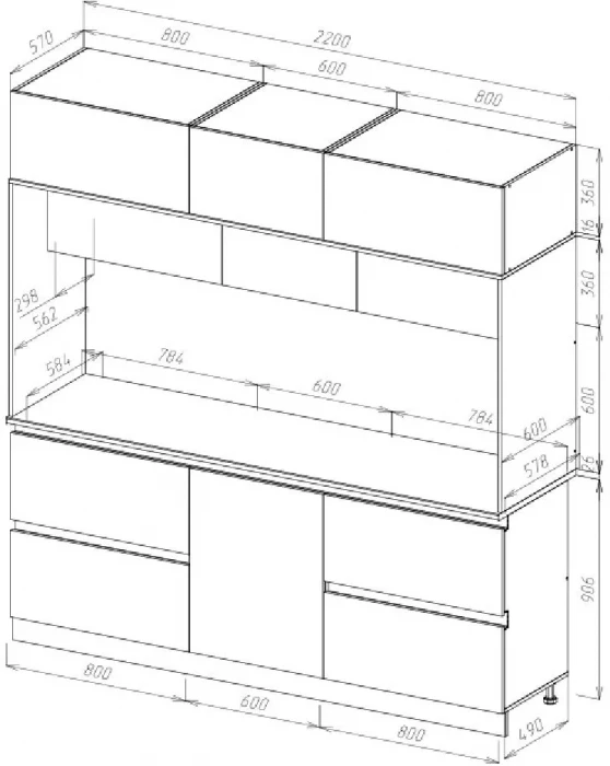 Кухня МДФ Карина Центральная секция 2200 Пластер Бьянко/Сонома