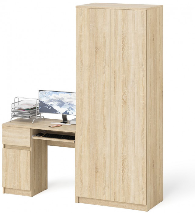 Мори компьютерный стол МС-1 левый + Шкаф МШ800.1, дуб сонома