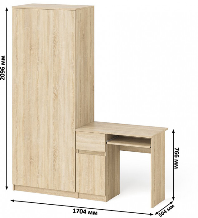 Мори компьютерный стол МС-1 левый + Шкаф МШ800.1, дуб сонома