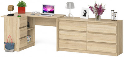Мори компьютерный стол МС-16 левый + Комод МК1380.6, дуб сонома