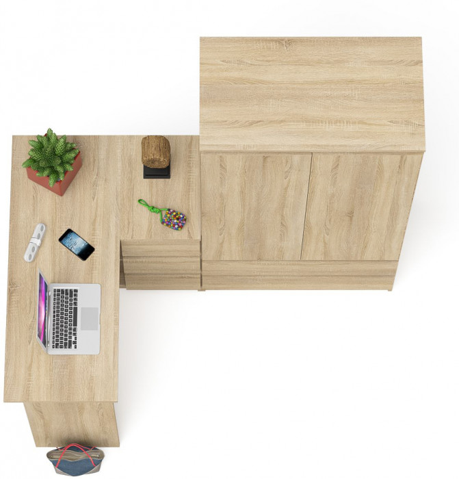 Мори Стол компьютерный МС-16 правый + Шкаф МШ900.1, цвет дуб сонома, ШхГхВ 214,8х84,9х179,6 см., выдвижные ящики справа, НЕ универсальная сборка