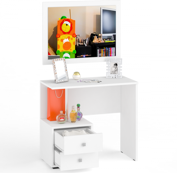 Камелия Стол косметический + Зеркало, цвет белый, ШхГхВ 85х40х145 см., НЕ универсальная сборка