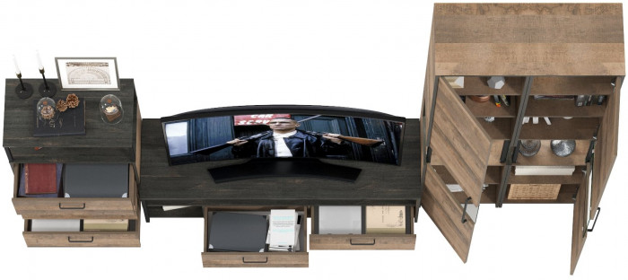 Трувор Гостиная 038, цвет дуб гранж песочный/интра, ШхГхВ 305,4х45,4х210 см., универсальная сборка