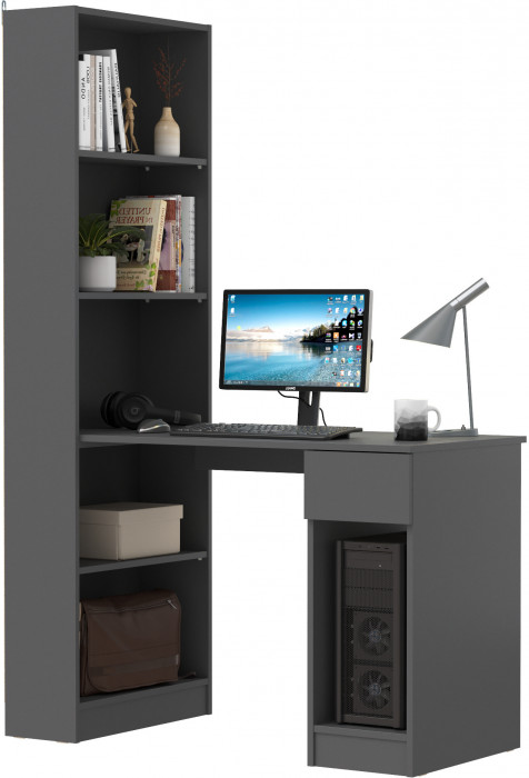 Лайт Шкаф комбинированный 10.01 (Стол письменный), цвет тёмно-серый, ШхГхВ 115,3х58,2х179 см., универсальная сборка(обязательно крепление к стене)