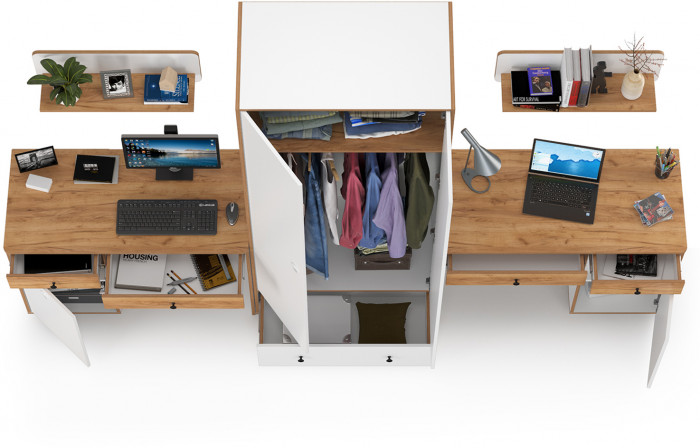 Вуди Компоновка № 26, цвет белый премиум/дуб крафт золотой, ШхГхВ 306х52,7х205 см., универсальная сборка