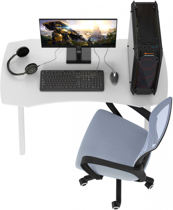 Игровой стол Мебель--24 GT-2310 + кресло компьютерное 103 серое, цвет белый, ШхГхВ 120х60х73 + 59х56х83-94 см.