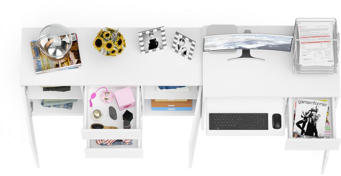 Мори Стол компьютерный МС-1 правый + Комод МК1200.3, цвет белый, ШхГхВ 210,4х50х76,6 см., выдвижной ящик справа, НЕ универсальная сборка