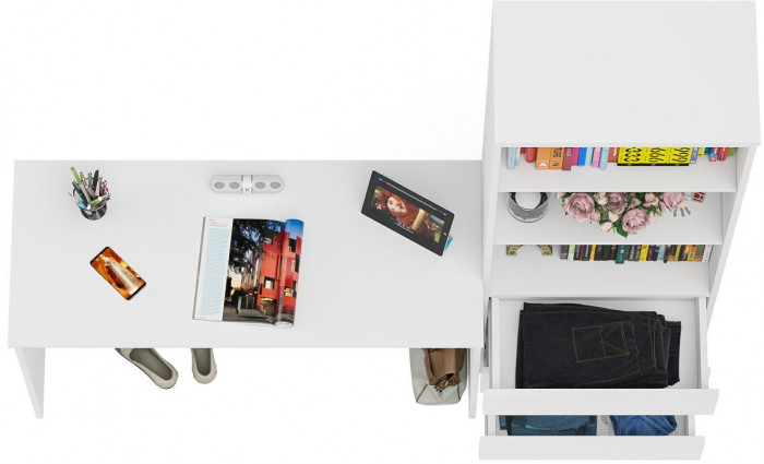 Мори письменный стол МСП1200.1 + Стеллаж МСТ600.3, белый