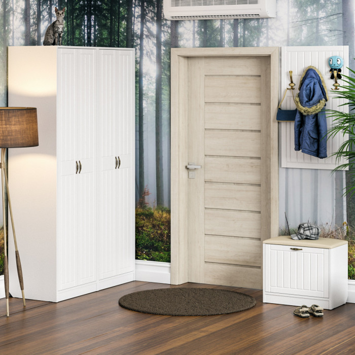 Прихожая П-6 Тумба, белая шагрень/фасады МДФ белое дерево фрезеровка прованс