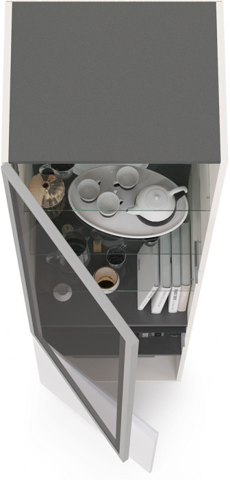 Сидней 13.201 Шкаф-витрина, корпус: белый/чёрный/фасады: МДФ белый глянец/прозрачное стекло с серой тонировкой