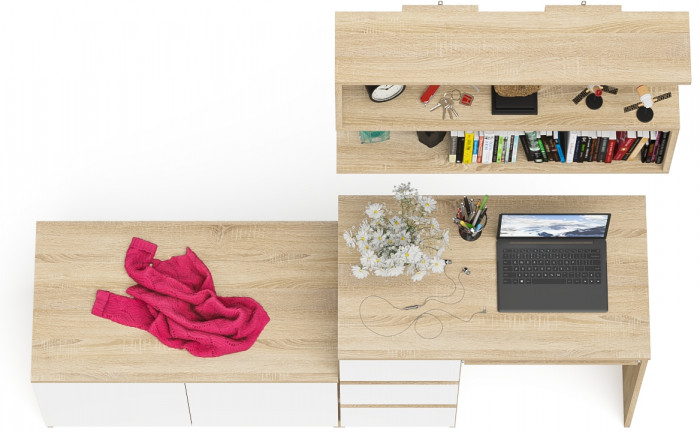 Мори компьютерный стол МС-6 левый + Тумба МА900.1 + Полка 900, дуб сонома/белый