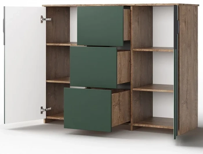 Комод "Герта" - Дуб канзас/Зеленый матовый