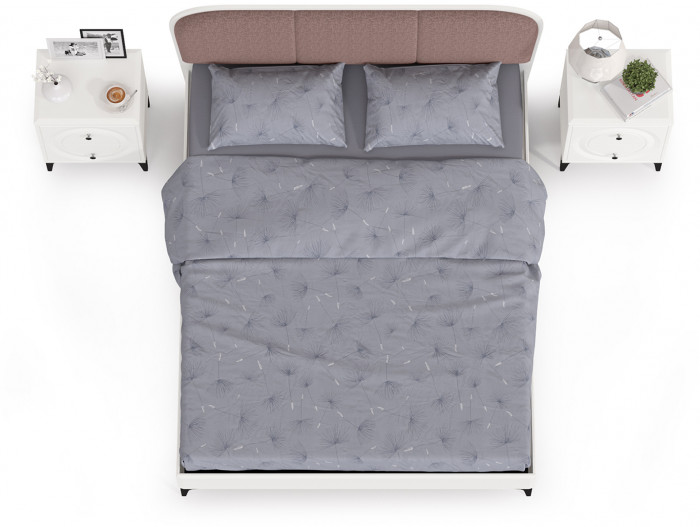 Валенсия Спальня 11.36.02 Кровать + ортопед + две Тумбы, цвет ЛДСП белый шагрень/МДФ бел шагр/ткань велутто 19, ШхГхВ 278х204х103,8 см, 1600х2000, б/м