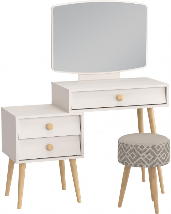 Афина Спальня 4-25901М1к.с. Трюмо + Банкетка 6-5132ТКсерая Юна, цвет кашемир серый/ткань серая, ШхГхВ 105х38,6х129 + 33х33х45 см., универс. сб.