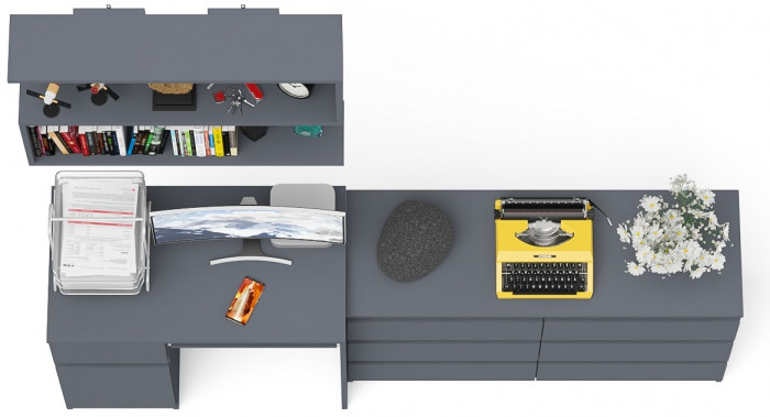 Мори Стол компьютерный МС-1 левый + Комод МК1200.6 + Полка 900, цвет графит, ШхГхВ 210,4х50х209,6 см., НЕ универсальная сборка