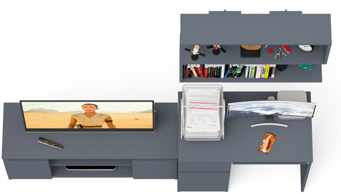 Мори Стол компьютерный МС-1 левый + Тумба МТВ1200.1 + Полка 900, цвет графит, ШхГхВ 210,4х50х209,6 см., НЕ универсальная сборка