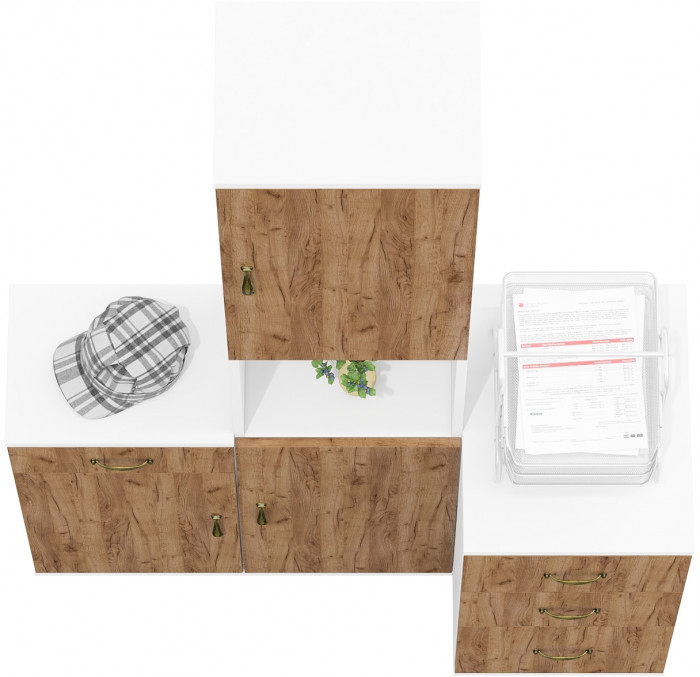 Лидер-8 Пенал + Тумба МД 3.15 + Тумба МД 3.16, цвет белый шагрень/крафт золото, ШхГхВ 120х50х190 см., универсальная сборка