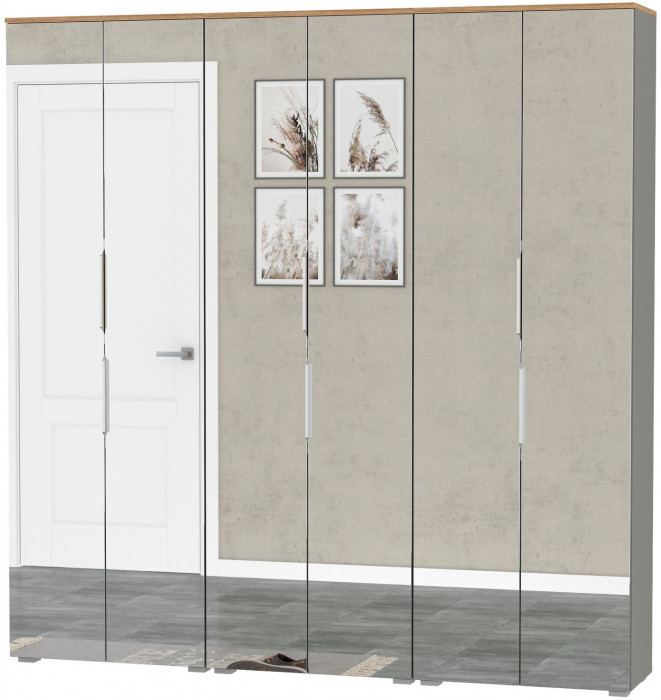 Октава 13.338 Шкаф для одежды + 13.338 Шкаф + 13.338, цвет серый графит/дуб крафт золотой/фасады МДФ серый графит/зеркало, ШхГхВ 193,2х35,3х197,6 см.