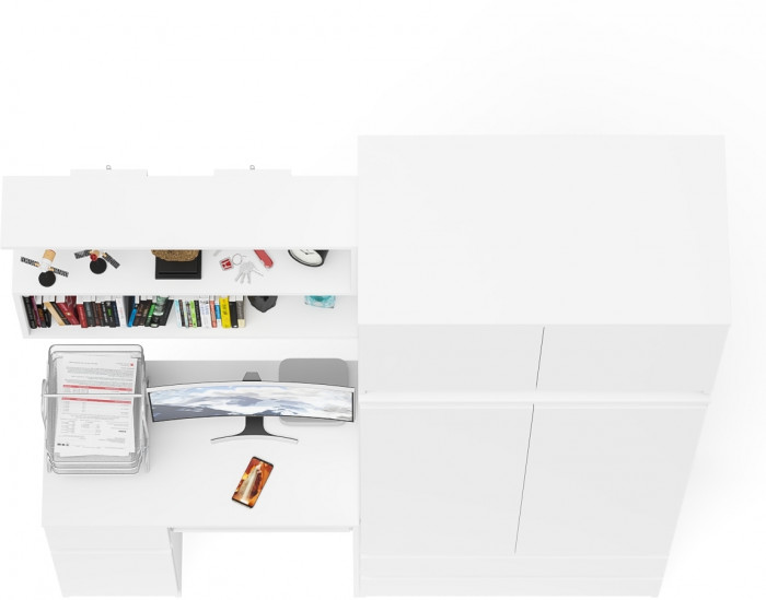 Мори компьютерный стол МС-1 левый + Шкаф МШ900.1 + Антресоль МА900.1 + Полка 900, белый