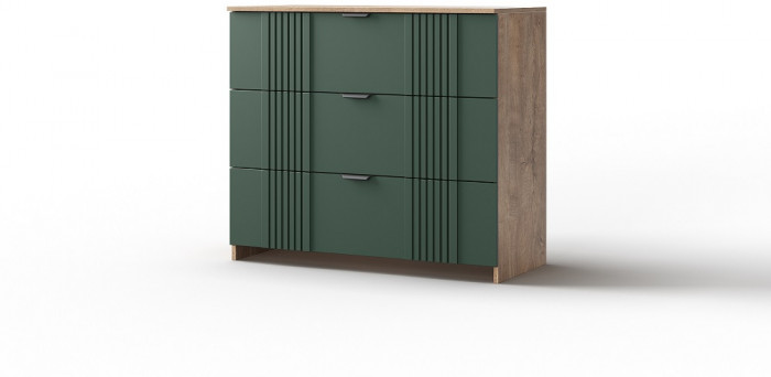 Комод 3 ящика "Герта" - Дуб канзас/Зеленый матовый