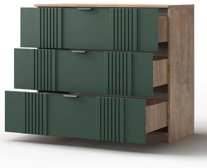 Комод 3 ящика "Герта" - Дуб канзас/Зеленый матовый