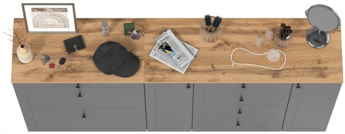 Остин 16.221 Комод + 16.121 Тумба для обуви, серый графит/дуб крафт золотой