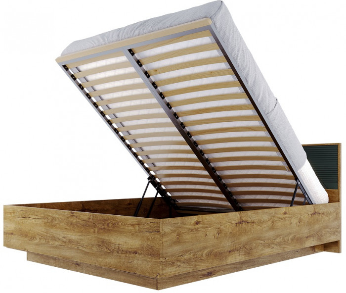 Кровать KING-SIZE 180х200 "Монтале" с ПМ - Дуб канзас/Зеленый матовый