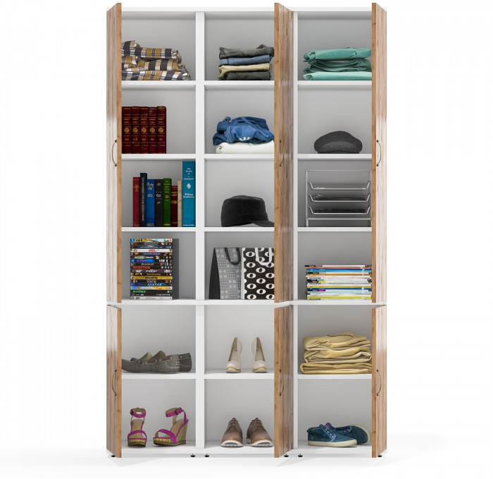 Лидер-8 Пенал МД 22Б 3 шт., цвет белый шагрень/крафт золото, ШхГхВ 120х37,5х190 см., универсальная сборка