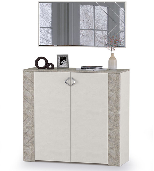 Амели Комод 13.107 + Зеркало, цвет шёлковый камень/бетон чикаго беж, ШхГхВ 108х41,3х165 см.