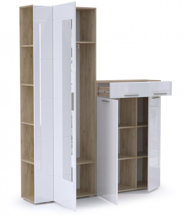 Лайн Прихожая № 12, дуб крафт серый/фасады МДФ белый глянец