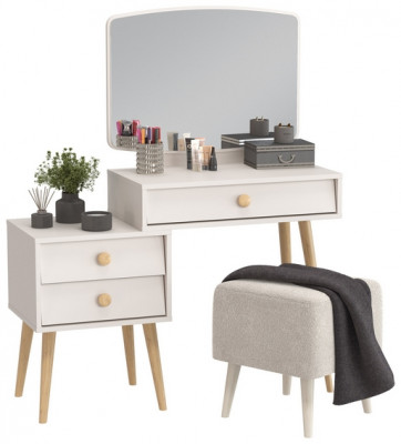 Афина Спальня 4-25901М1к.с. Трюмо + Банкетка 6-5133ТКВмол Куби, цвет кашемир серый/ткань молоко, ШхГхВ 105х38,6х129 + 41х41х45 см., универс. сб.