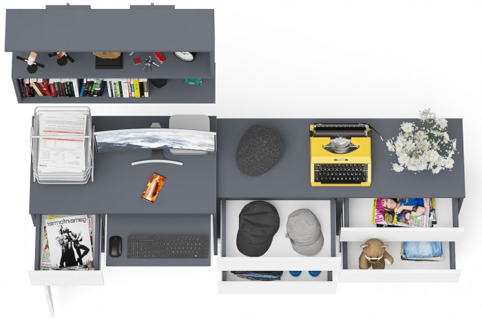 Мори Стол компьютерный МС-1 левый + Комод МК1200.6 + Полка 900, цвет графит/белый, ШхГхВ 210,4х50х209,6 см., НЕ универсальная сборка