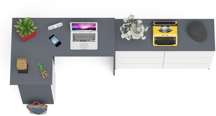 Мори Стол компьютерный МС-16 левый + Комод МК1200.6, цвет графит/белый, ШхГхВ 244,8х84,9х76,6 см., выдвижные ящики слева, НЕ универсальная сборка