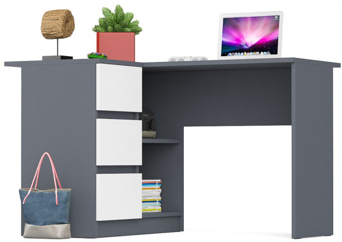Мори Стол компьютерный МС-16 левый, цвет графит/белый, ШхГхВ 124,4х84,9х76,6 см., выдвижные ящики слева, НЕ универсальная сборка