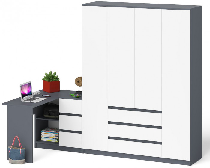 Мори Стол компьютерный МС-16 правый + Шкаф МШ1600.1, цвет графит/белый, ШхГхВ 284,8х84,9х209,6 см., выдвижные ящики справа, НЕ универсальная сборка